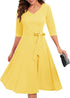 Mikasi Vintage Rockabilly Midi Kleid mit 3/4 Ärmeln und V-Ausschnitt für Hochzeiten und Cocktailpartys